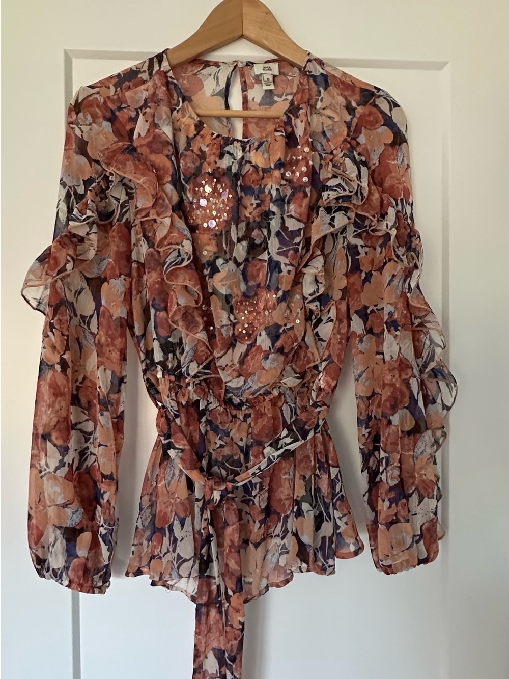 Floral Ruffle Tie-Waist Blouse - Peach Multi
